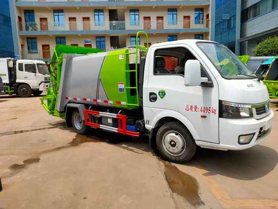 Reka Bentuk Berkapasiti Besar Dongfeng 4X2 4cbm Trak Tolak Mampatan untuk Sisa Loji Pengumpul Konkrit1
