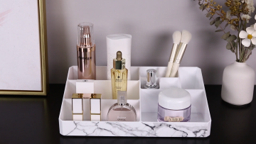 Large Capacity Plastic Cosmetic Tool Storage Box - Marble Vanity Jewelry Organizer1