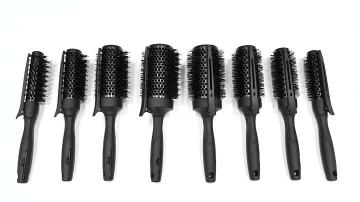 Black hair clip with  black nylon bristles &nylon mix boar bristles round brush