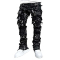 Custom Men High Street Distressed Flared Denim Pants Fashion Biker πλυμένο στοιβαγμένο σχισμένα τζιν για Men1