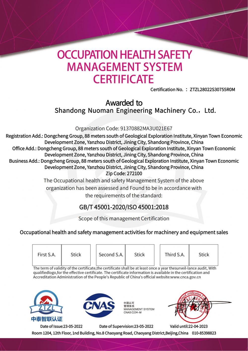 Occupational Health and Safety Management System Certification