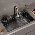New Trending Nano Black 304 Stainless Steel Kitchen Sink with Waterfall Faucet1