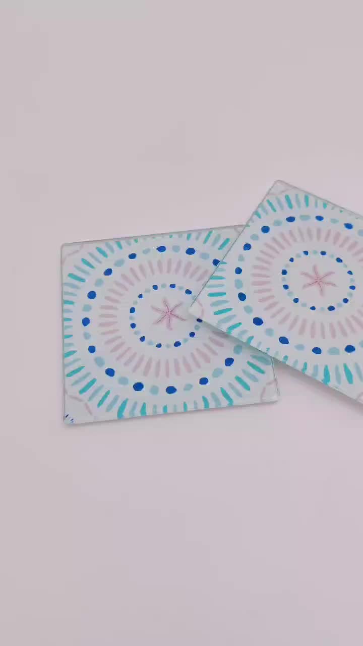 square sea shell glass coaster