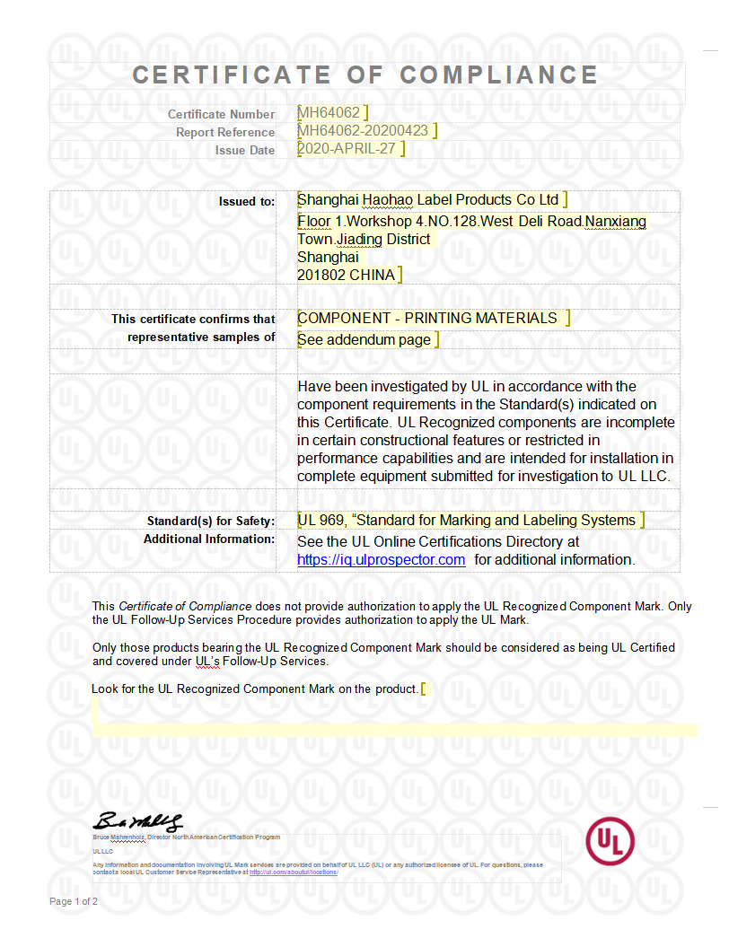 Certificate of compliance