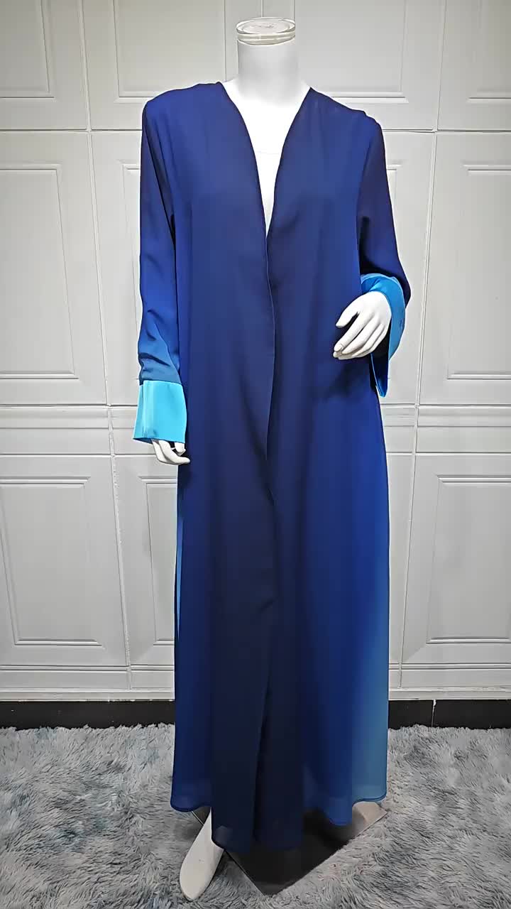 عبای باز ساتن شیب دار با طرح اتصال دو رنگ روسری (1)