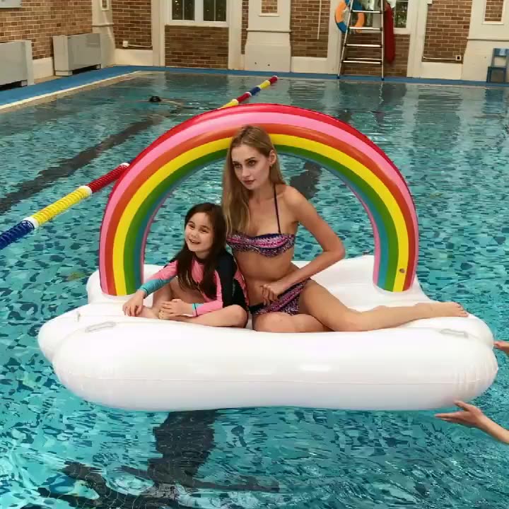 Aufblasbarer Regenbogen Schwimmer Wolkenschwimmer Reihen Luftkissenbett Schwimmen geeignet für Erwachsene und Kinder Wasserparty Toys1