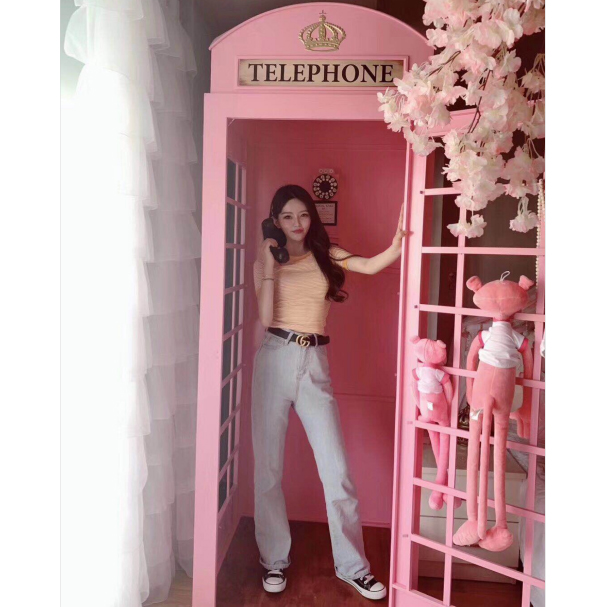 Oem Iron Metal Pink London Telephone Booth สำหรับการตกแต่ง 1