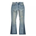 Νέα μόδα έθιμο denim σχίσιμο vintage flare διπλό γόνατο παντελόνι για men1