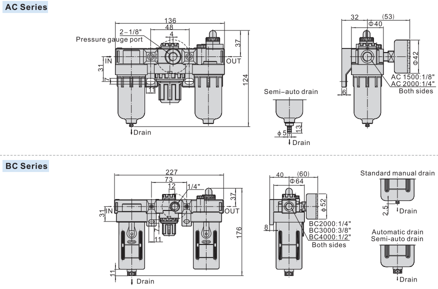 AC1500 Airtac Type FRL Пневматический регулятор воздушного фильтра Смазка 3