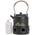 Japanese-Style Hand-Drawn Warm Tea Set: Coarse Pottery Teapot & Candle Heated Kung Fu Tea Set1