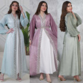 لباس اسلامی جدید Abaya 2025 ژاکت دوزی گلدوزی ساتن لوکس ست 2 تکه Abaya Modest Open Abaya زنانه لباس مسلمان 1