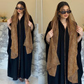 خیمار لباس زنانه حجاب مسلمان شیفون مشکی باز کیمونو گاه به گاه پلنگی کنتراست رنگ Abayas مراکشی آفریقایی 1