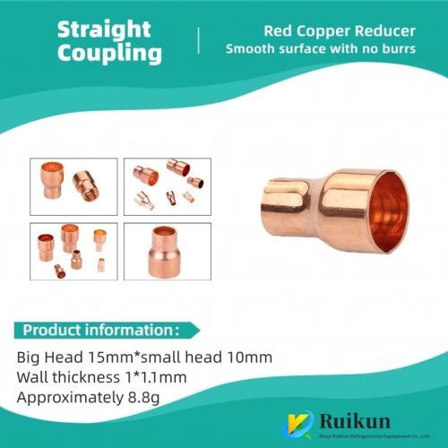 Acoplamiento recto de cobre de varios tamaños, reductor de tubería de cobre rojo de Ruikun