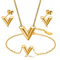 Light Luxury V Letter Titanium Steel Necklace and Earrings Set: Stainless Steel Fashion Jewelry Accessories1