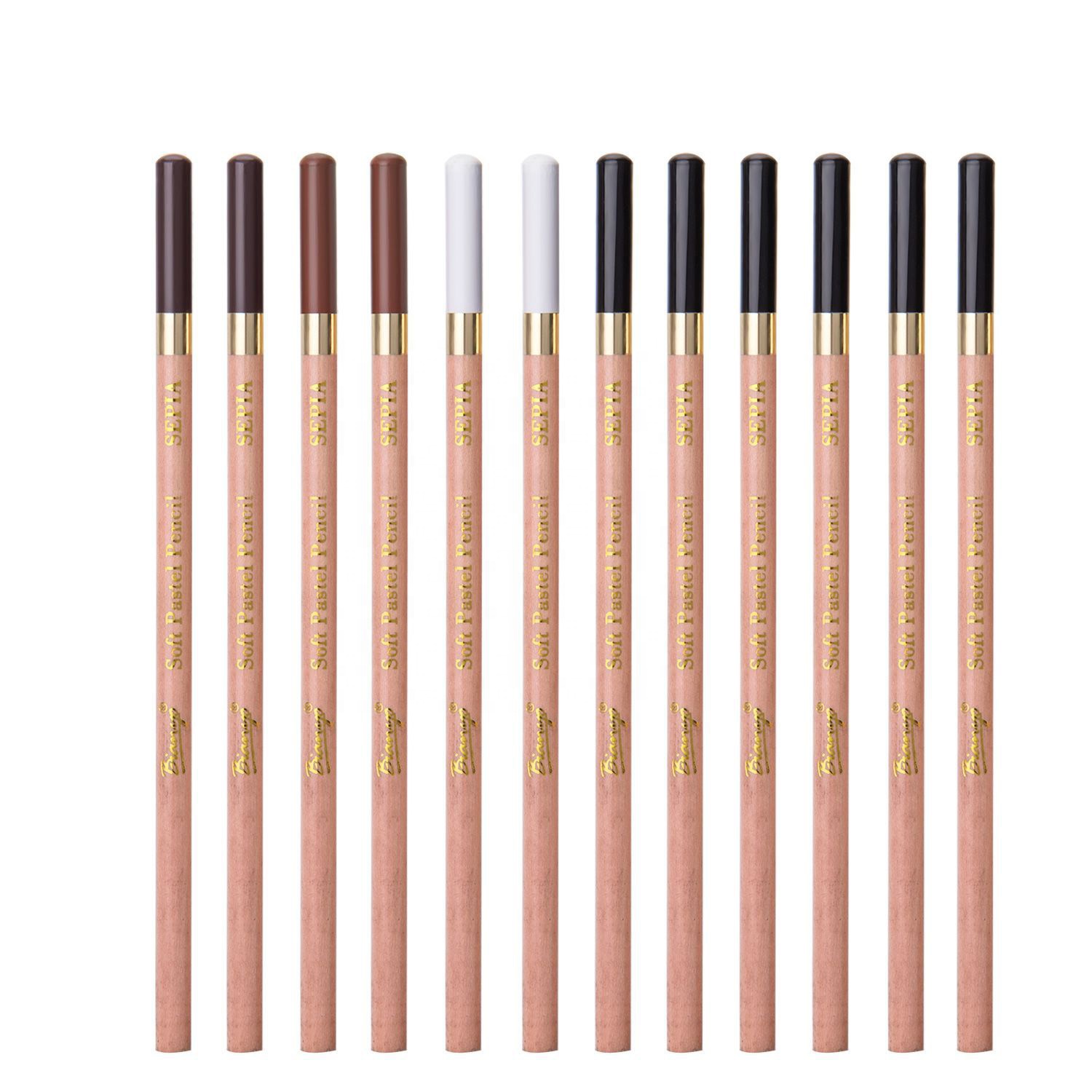 12 pcs/4 warna arang berwarna pastel lembut pensil pensil grafit profesional arang kantor perlengkapan sekolah alami wood1