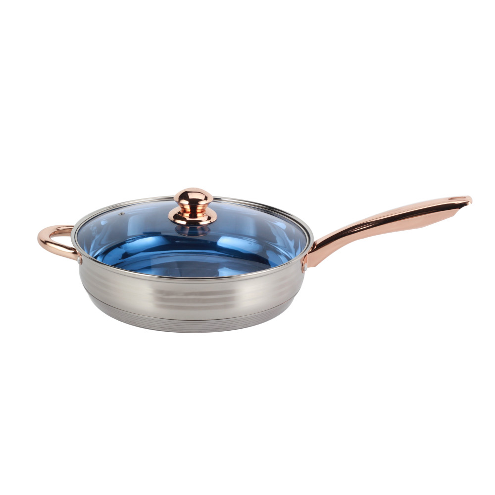 frying pan with blue glass lid