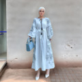 لباس مجلسی مالزی به سبک قومی جدید زنانه بهار دوزی شده با بند دوزی تا فانوس آستین های فانوس به کمر لباس بلند مسلمان 1