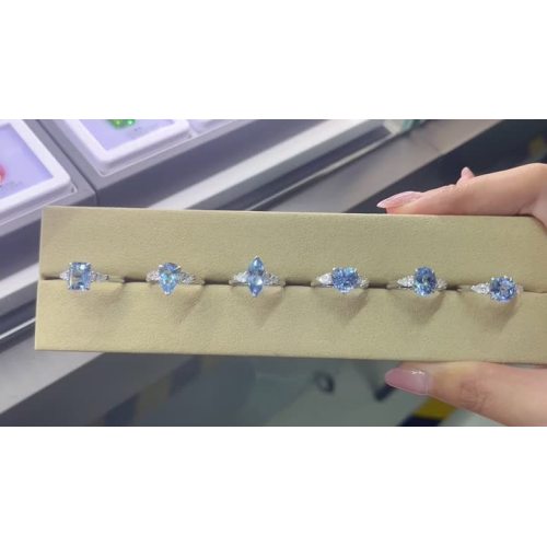 Comparación de formas de anillos de diamantes de laboratorio azul 6 muestras