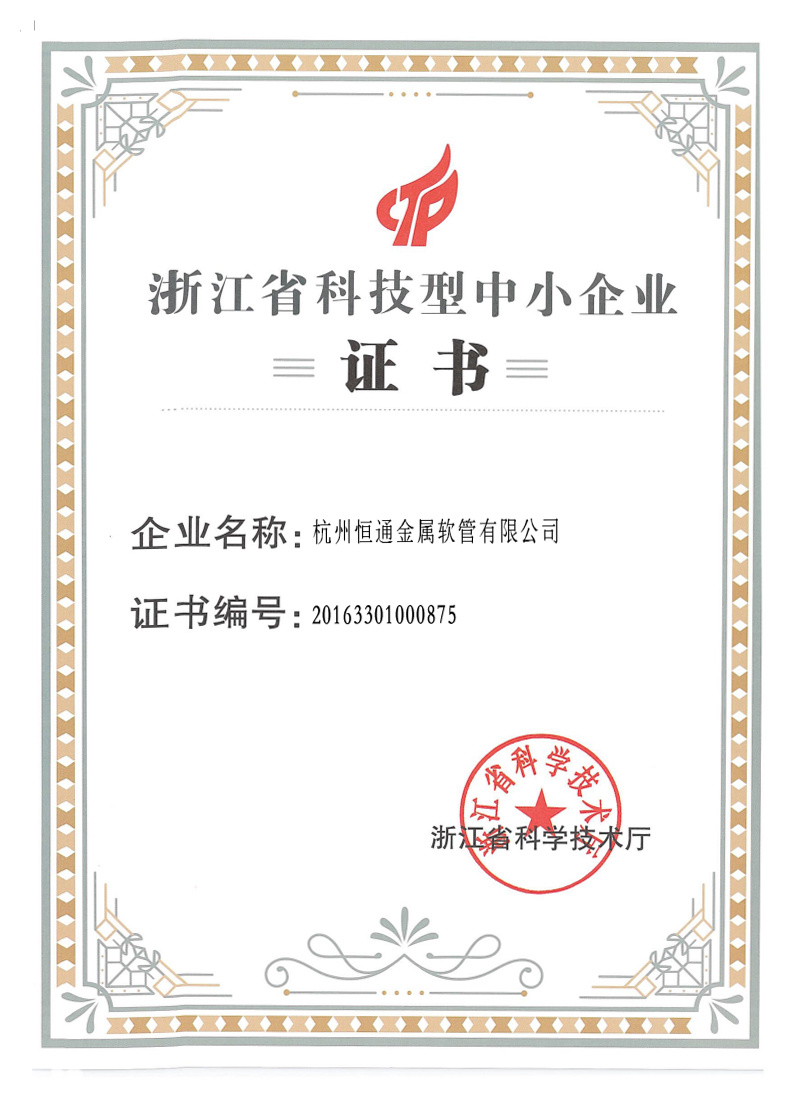 Zhejiang Technology-based Small and Medium-sized Enterprise Certificate