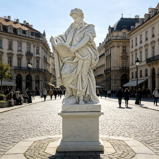 White Marble Reading Philosopher Sculpture Outdoor