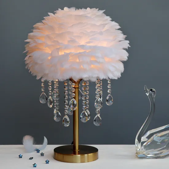 Lâmpada de mesa de penas elegante de LED para decoração de casa romântica1