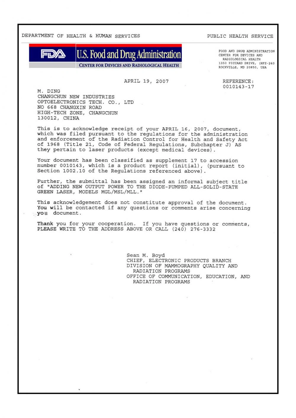 Certificates Changchun New Industries Optoelectronics Technology Co