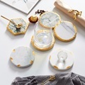 Luxury Handcrafted White Marble Coasters with Gold1