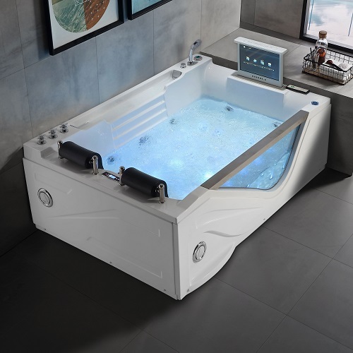 Whirlpool Corner Bath Acrylic White Bathtub Jet Whirlpool Bathbool with TV