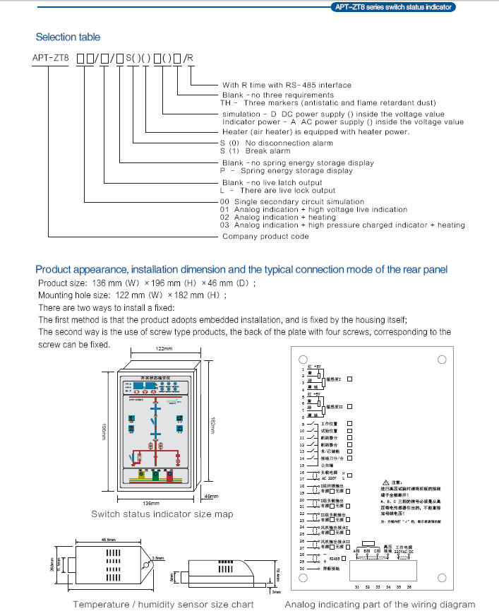 APTZT8 series Switch Status Indicator for Power Distribution Equipment