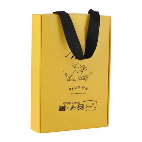 Boîte en papier de boulangerie équipée d'une poignée en relief | Boîte-cadeau alimentaire imprimée personnalisée avec revêtement mat