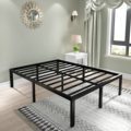 45MinST 3600lbs Heavy Duty Reinforced Platform Mattress Foundation: 18 Inch Tall Steel Slats Support Bed Frame - Black1