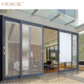 Odick Aluminium Maksimumkan Lihat Pintu Teras Kaca Sliding Low-E Pintu Gelap Kaca Double Tempered With Screen1