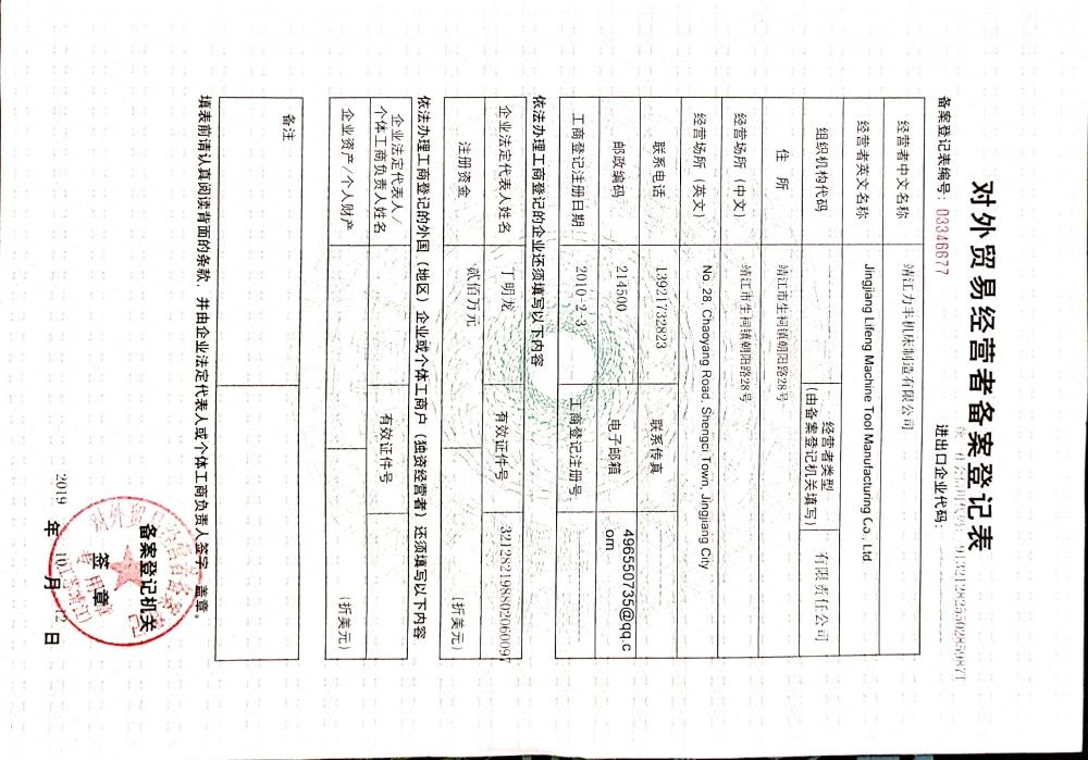 Certificados Jingjiang lifeng machine tool manufacturing CO.,ltd