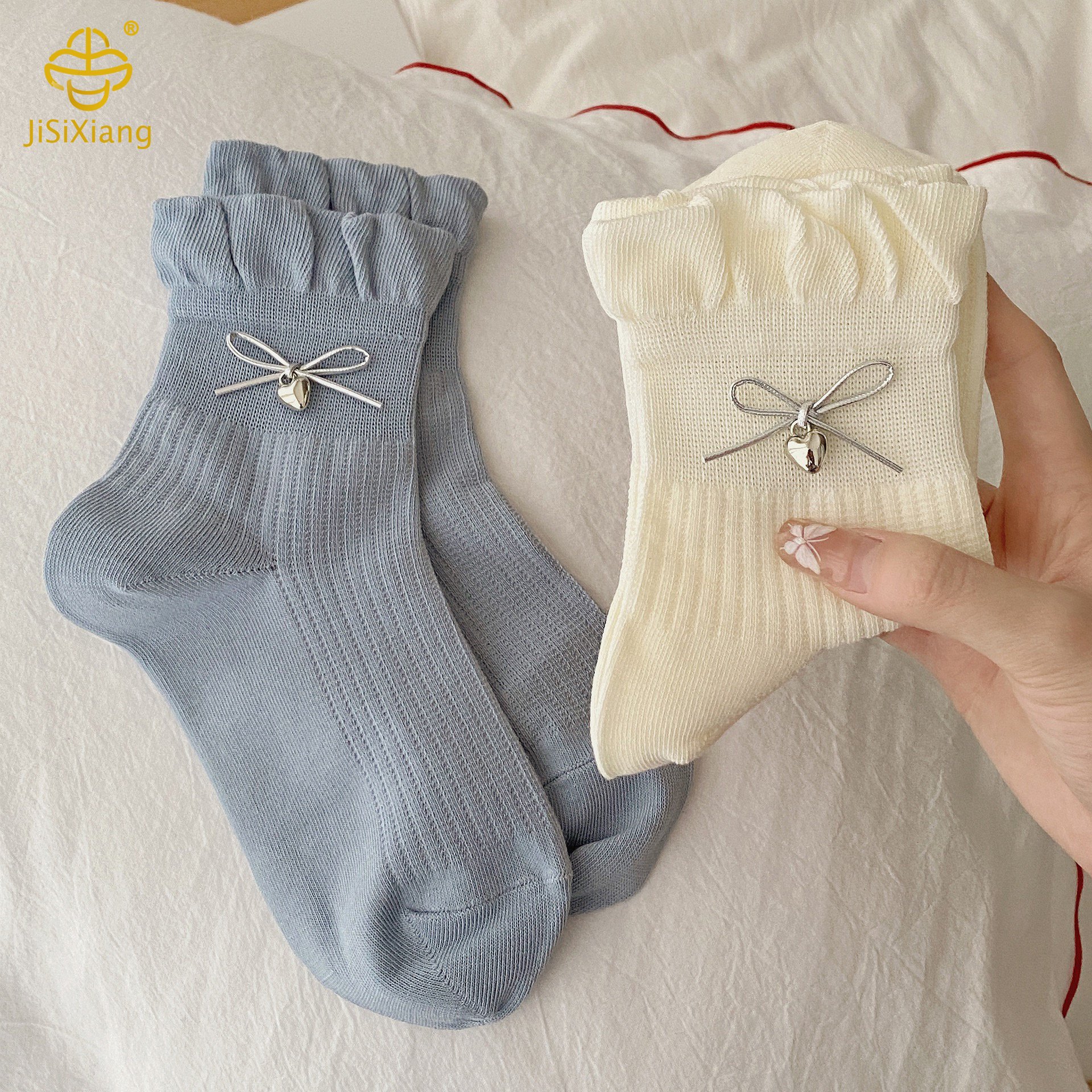 거품 구강 레이스를 가진 한국 버전 보우 리본 튜브 양말