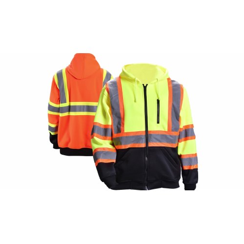 High Visibility Black Bottom Zip-Up Fronts Pullover Fleece Sweatshirts Reflective Hoodie1