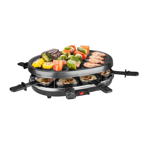 non-stick black raclette grill for 8 people