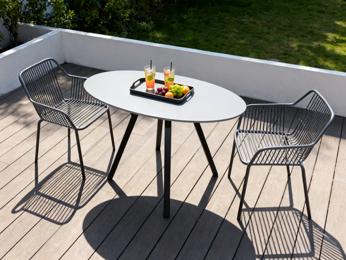 BR-24DT101 Mesa externa elegante de 140 cm com tampo de pedra premium para vida moderna no pátio