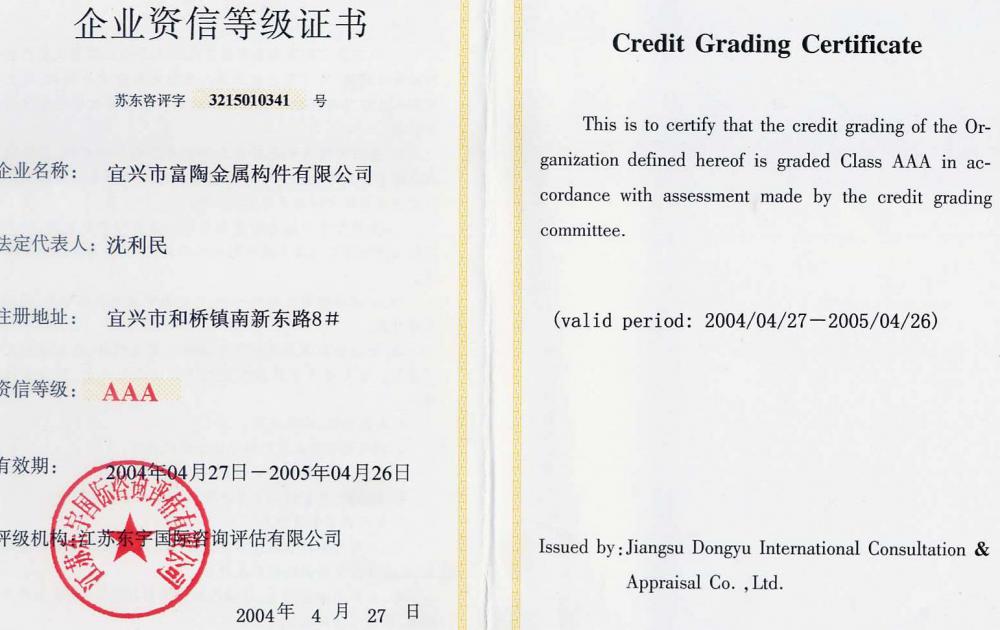 credit grading certificate