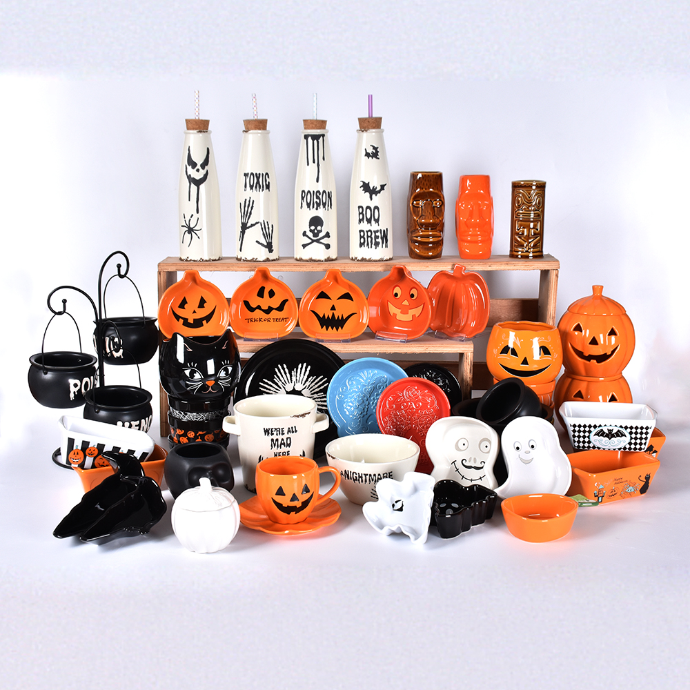 Preços de fábrica por atacado Série de Halloween Pumpkins Aparição de decoração de mesa de cerâmica