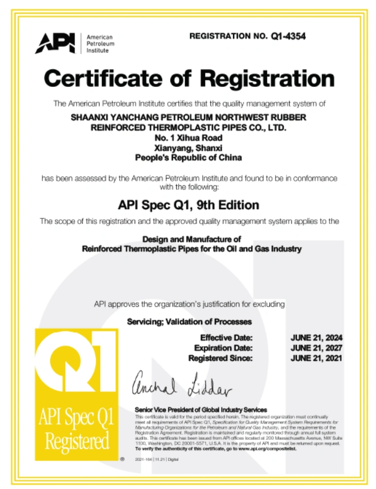 Certificates - Shaanxi Yanchang Petroleum Northwest Rubber Flexible ...