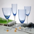 Blue Smokey Grey Origami Ribbed Glass Drinkware - Wine & Cocktail Glasses1
