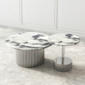 Ukuran Minimalis Italia Bulat Air Ripple Stainless Steel Marmer Perak Wabi Sabi Tea Table1