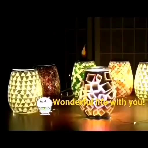 Electric Candle Heater  Mosaic glGlass Aromatherapy Night Light Wax Oil Burner Home Office Bedroom Aromatherapy Decoration Light1