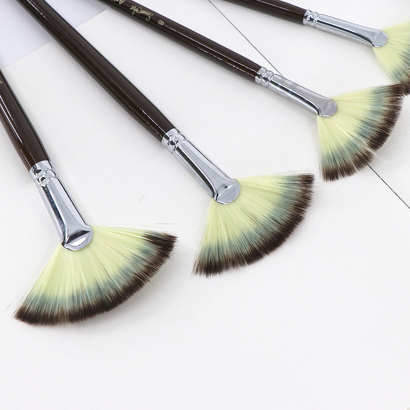 High Quality 6pc fan shape wooden paint brush for watercolor/Oil painting nylon hair Brush artist brush set acrylic1