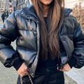 Black Women's Winter jacket Warm Short Parka Female Fashion PU Leather Coats Ladies Elegant Zipper Cotton Jackets Women