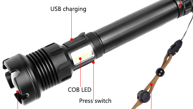 P90 LED flashlight aluminum alloy advanced led torch use 18650 26650 for outdoor XHP90+COB 7 modes powerful flashlight1