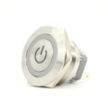 25mm 20A Elevator Button, Momentary, Waterproof, Flat Head, Power Symbol, LED, CE IP651
