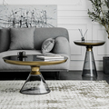 Kaca Modern Mewah Meja Meja Meja Set Stainless Steel Modern Round Black Glass Top Oval Coffee Table1