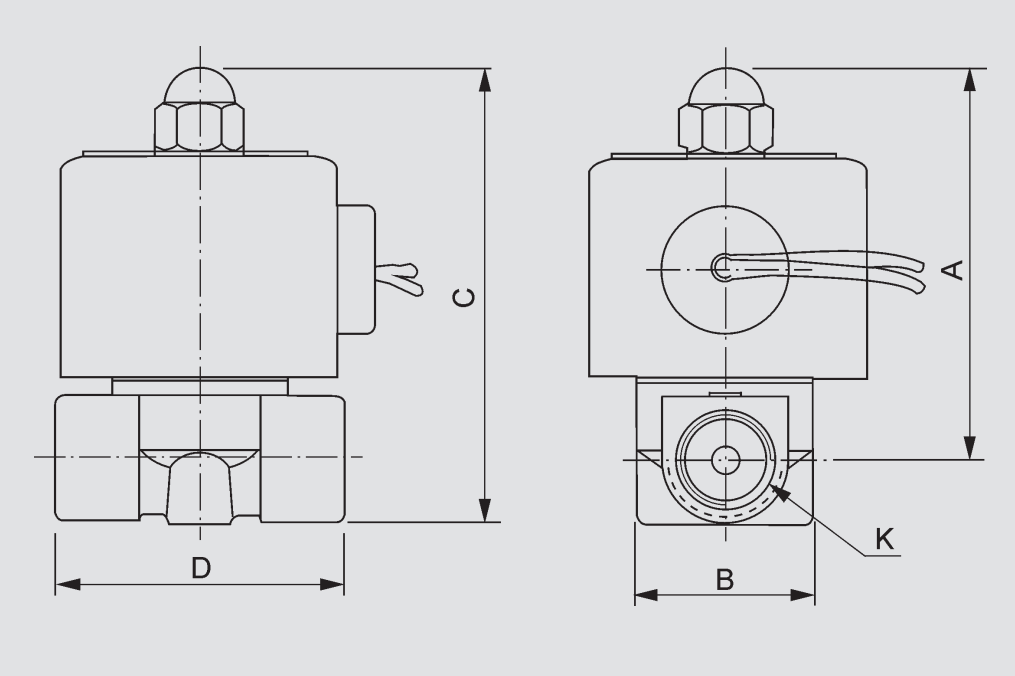 2W0200-20 Dibujo de dimensión de la válvula solenoide cerrada normal: