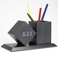 Smart Wooden Pencil Holder with LED Clock and Sound Control1